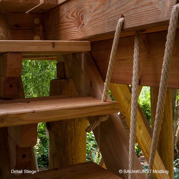 Stiegenaufgang mit Seilen / Foto: Wittmann Stiegen hinauf ins Baumhaus